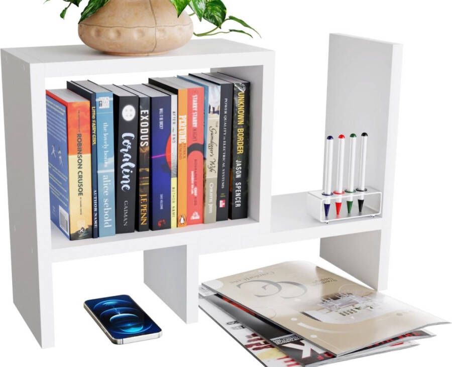 Verstelbare Boekenplank Boekenkast Desktop Boekenplank Bureau-opbergorganizer Vrijstaande Desktop Organizer Keukenorganizer Kantooropbergrek Wit