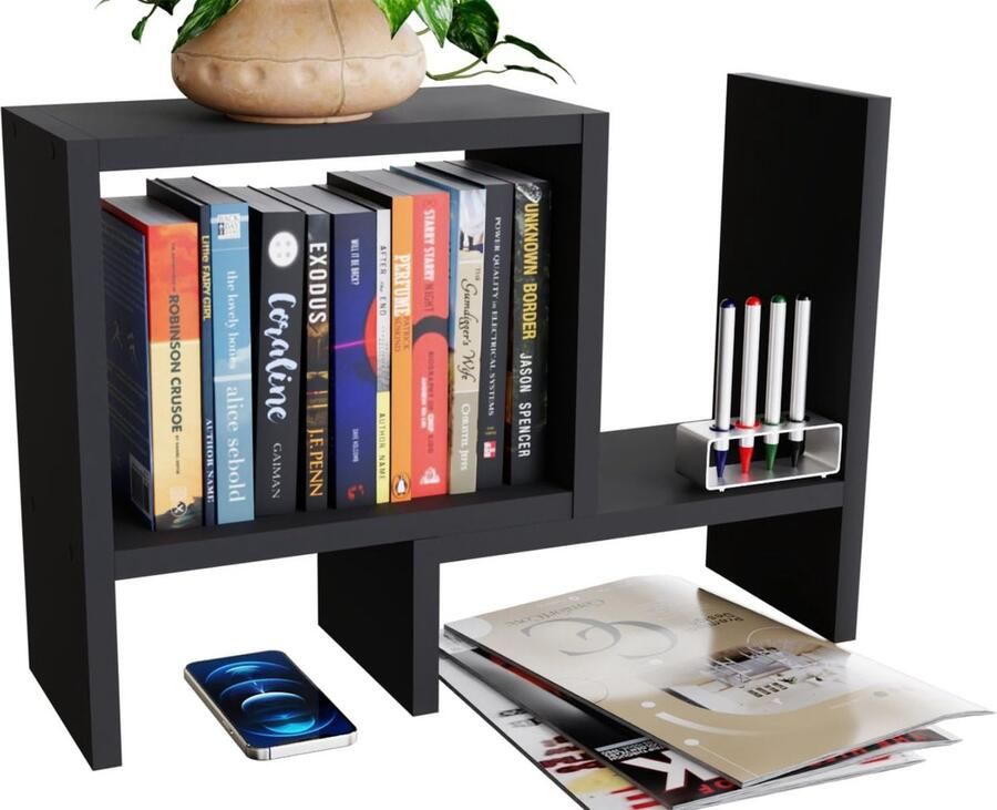 Verstelbare Boekenplank Boekenkast Desktop Boekenplank Bureau-opbergorganizer Vrijstaande Desktop Organizer Keukenorganizer Kantooropbergrek Zwart