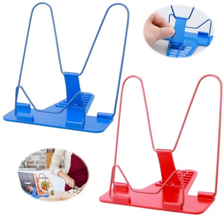 Verstelbare Boekhouder 2 Stuks Stille en Draagbare Leesstandaard voor Koken Bibliotheek en Kantoor 6 Hoeken