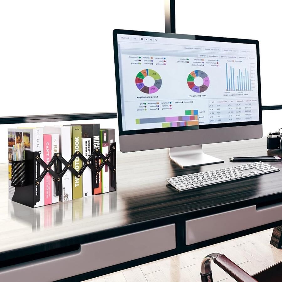 Verstelbare Boeksteunen Uitbreidbare Metalen Boeksteunen met Pennenhouder Uittrekbare Boekensteun voor Thuis Kantoor School Bureau Organisator