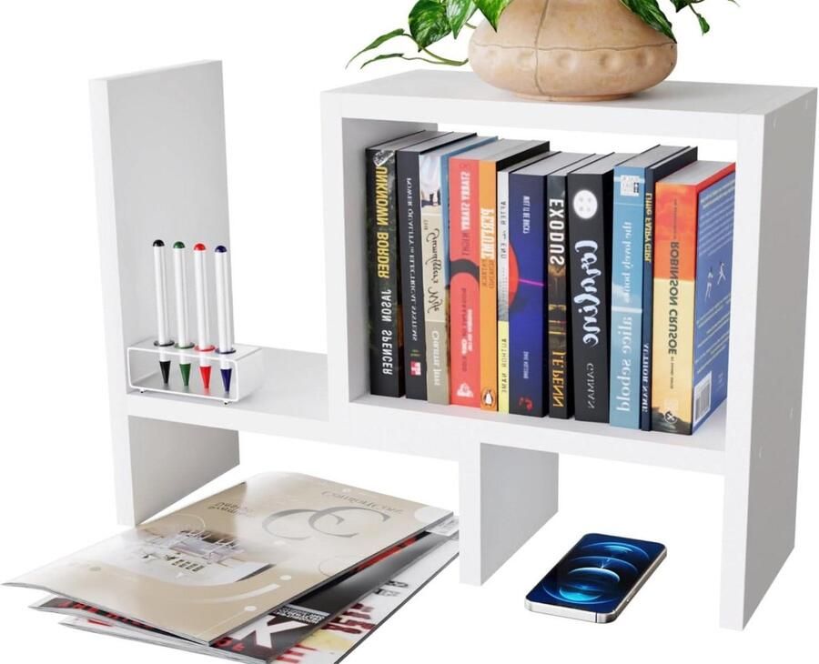 Verstelbare Bureau Boekenplank Boekenkast met Desktop Organiser Vrijstaande Organizer voor Bureau en Keuken Wit Boekenkast kind