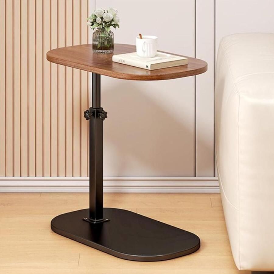 Verstelbare C-vormige bijzettafel moderne salontafel 1 stuk zwart-walnoot