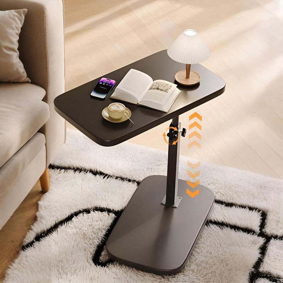 Verstelbare C-vormige bijzettafel multifunctioneel 1 stuk hout en staal 45x30 cm