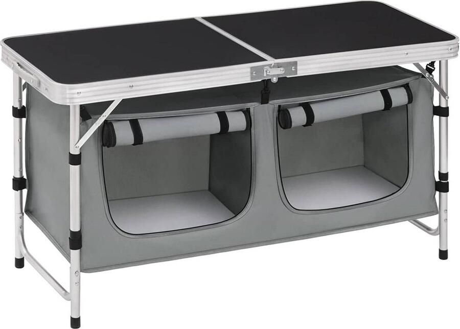 Rootz Living Rootz Verstelbare Campingtafel Buitentafel Draagbaar bureau Duurzame aluminiumlegering Weerbestendig Compact ontwerp Geïntegreerde opslag 47 cm x (62-69 5) cm x 120 cm