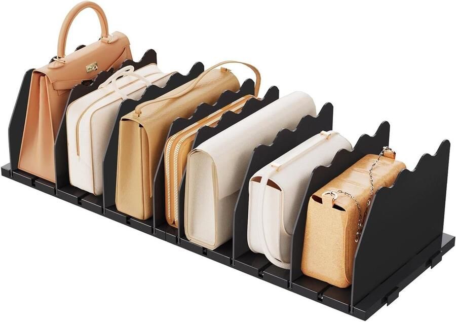 Verstelbare Doorzichtige Plankverdeler voor Kledingkast Handtas en Tas Organisator Acryl Zwart