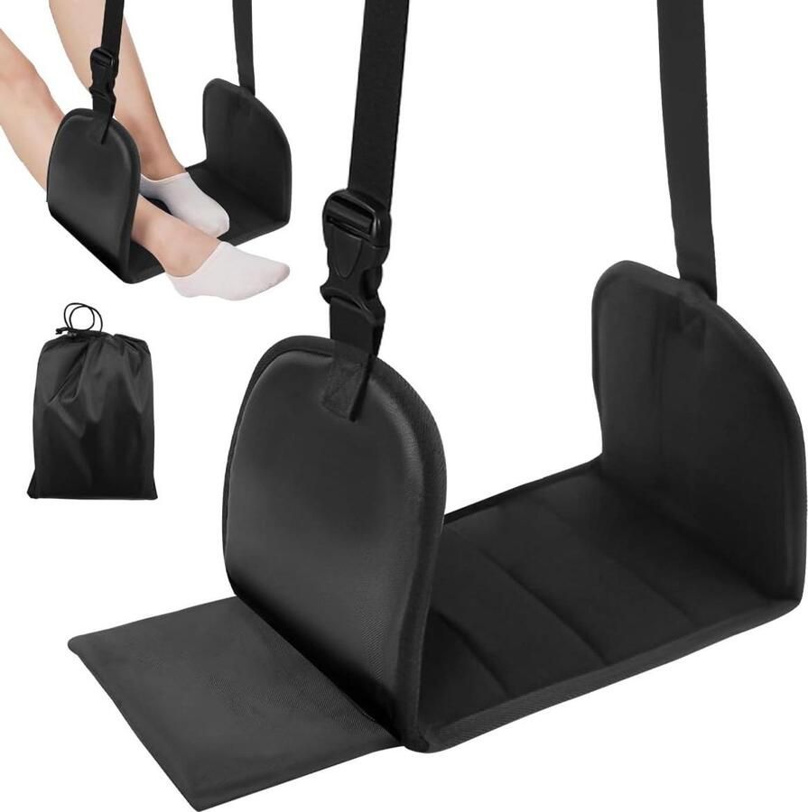 Allecto Premium Draagbare voetsteun voor vliegtuig Verstelbare voetensteun Comfort op lange vluchten Zwart