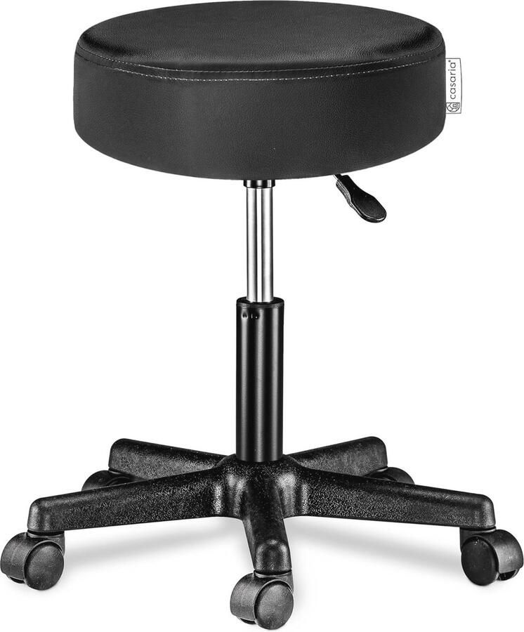 Verstelbare Draaibare Kruk met Imitatieleer en 10 cm Dikke Zitting Zwart
