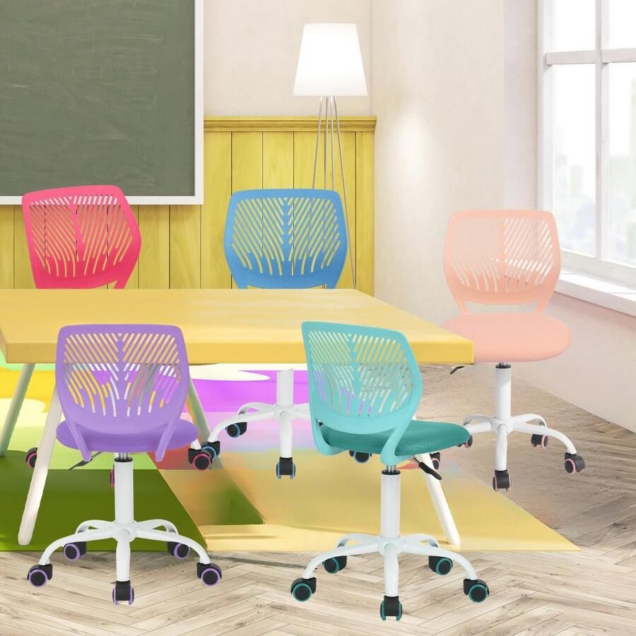 Verstelbare Draaistoel voor Thuiswerk Zonder Armleuningen Paars Ergonomische Bureaustoel voor Slaapkamer en Werkkamer