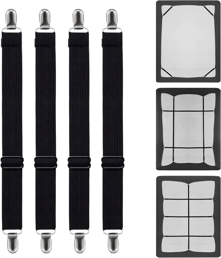 Verstelbare Elastische Lakenspanner Set van 4 Anti-slip Banden Metalen Klemmen Tot 200cm Voor Bed of Hoekbank