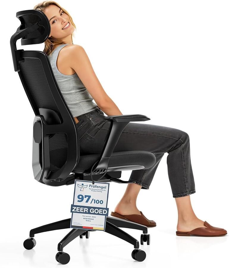 Verstelbare Ergonomische Bureaustoel met Hoofdsteun Armleuningen en Lendensteun Perfect voor Langdurig Gebruik