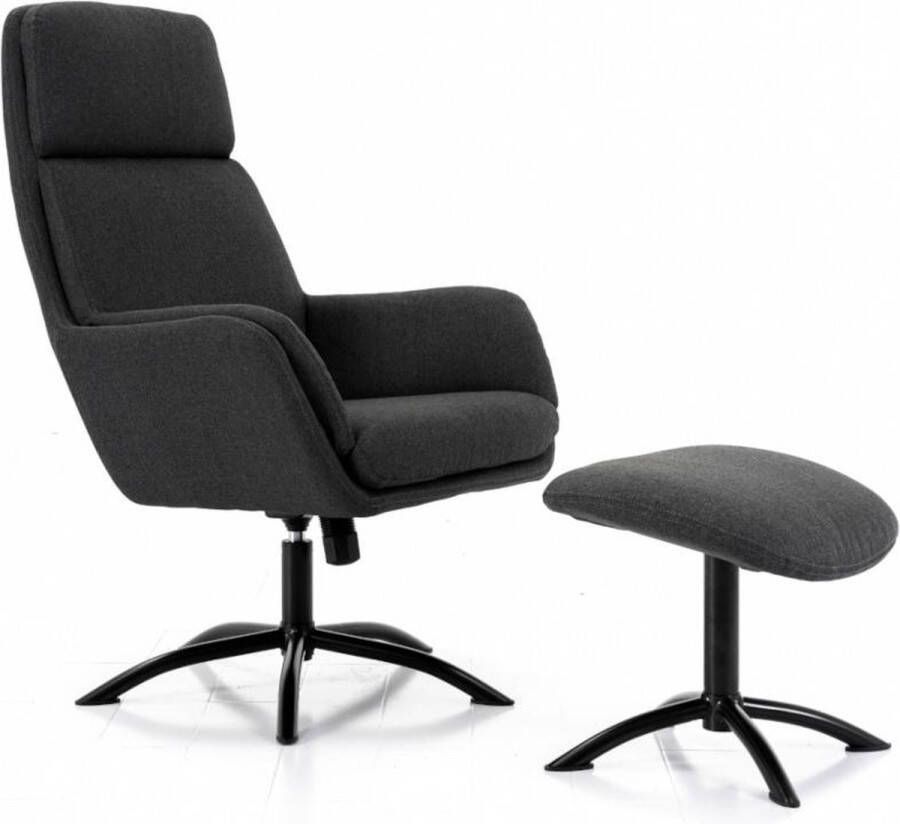 Vente-unique Verstelbare fauteuil van linnen met voetensteun ARBORI Donkergrijs L 70 cm x H 110 cm x D 78 cm