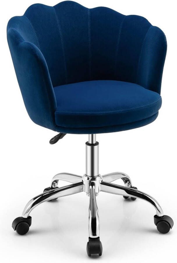 Verstelbare Fluwelen Arm Bureaustoelen Gestoffeerde Accentstoel Rollende Middenrug Schelp Vrijetijdsbesteding Stoel Draaibare Thuis Kantoor Stoel voor Kinderkamer Woonkamer Slaapkamer & Ontvangstkamer (Blauw)