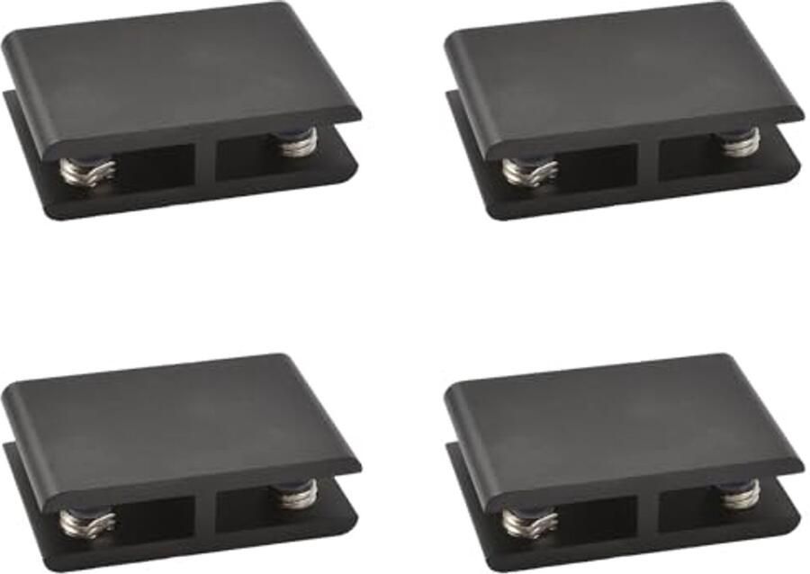 Verstelbare Glasklem Set 4 Stuks Dubbelzijdige Aluminiumlegering Steunbeugels voor 5-8 mm Dikke Glazen Planken Zwart