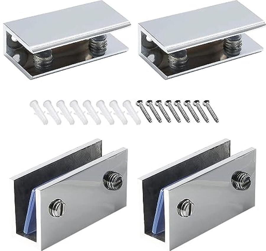 Verstelbare Glasklemmen Set van 4 Roestvrijstalen Glasplankdragers voor Ramen en Trappen