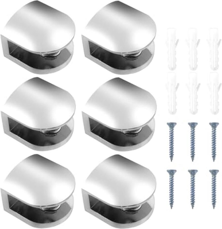 Verstelbare glasklemmen voor 6-8 mm dik glas Set van 6