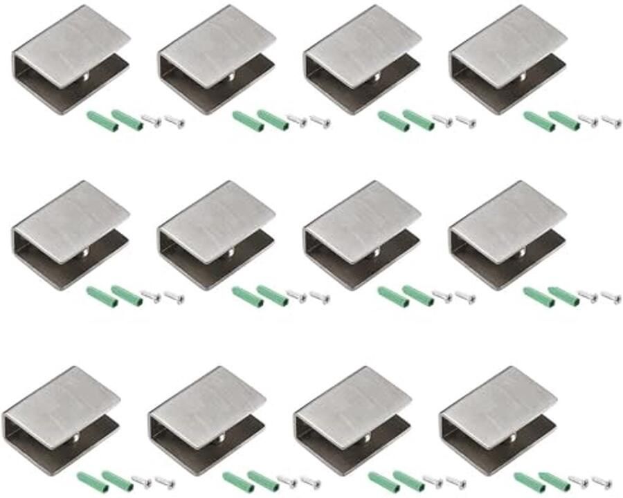 Verstelbare glasklemmen voor wandmontage 12 roestvrijstalen klemmen voor 6-10 mm glas