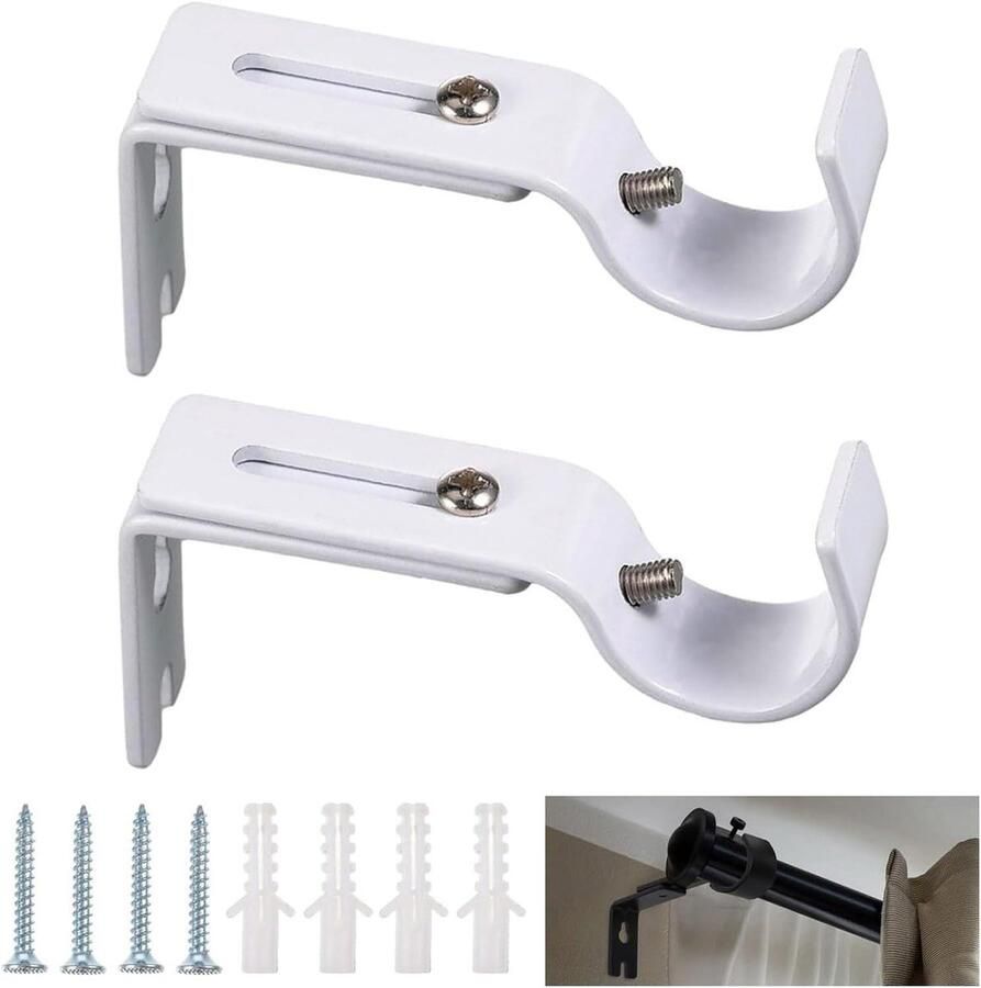 Verstelbare gordijnhouder wandhouder voor slaapkamerkast wit (2 stuks) met schroeven
