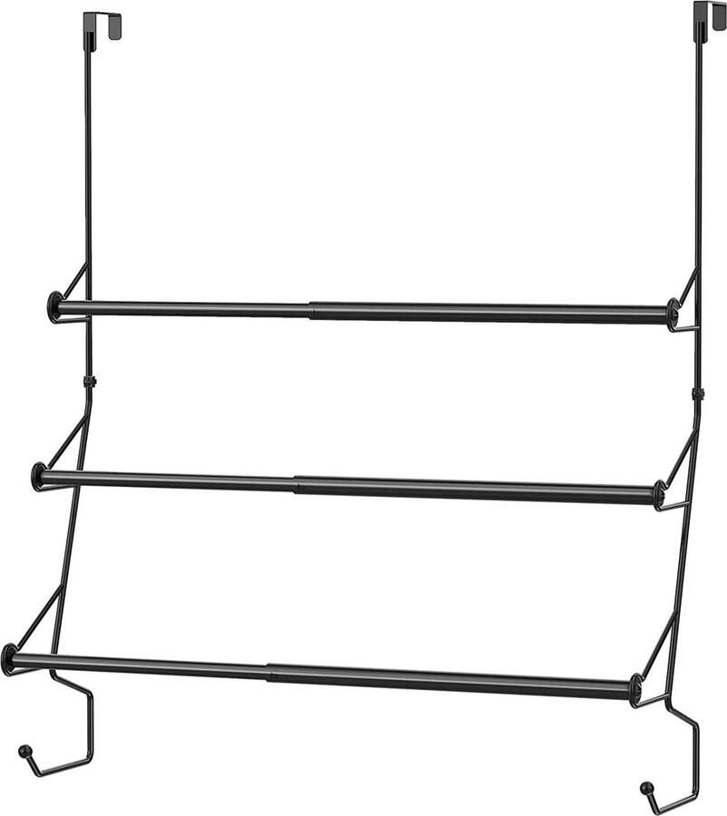 Verstelbare handdoekhouder zonder boren badhanddoekhouder deurkapstok met 2 haken metalen handdoekstang voor deur zwart
