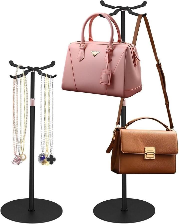 Verstelbare handtassenstandaard 2 stuks voor kledingkast – heavy duty metalen hangorganizer (zwart)