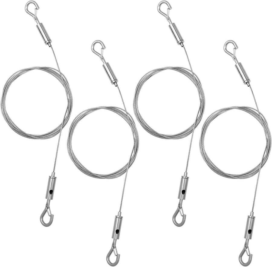 Verstelbare hangende draad fotodraad met haak 4 stuks 2 m x 1 5 mm roestvrij staal opknoping draad voor foto's spiegels licht lamp kunstwerk