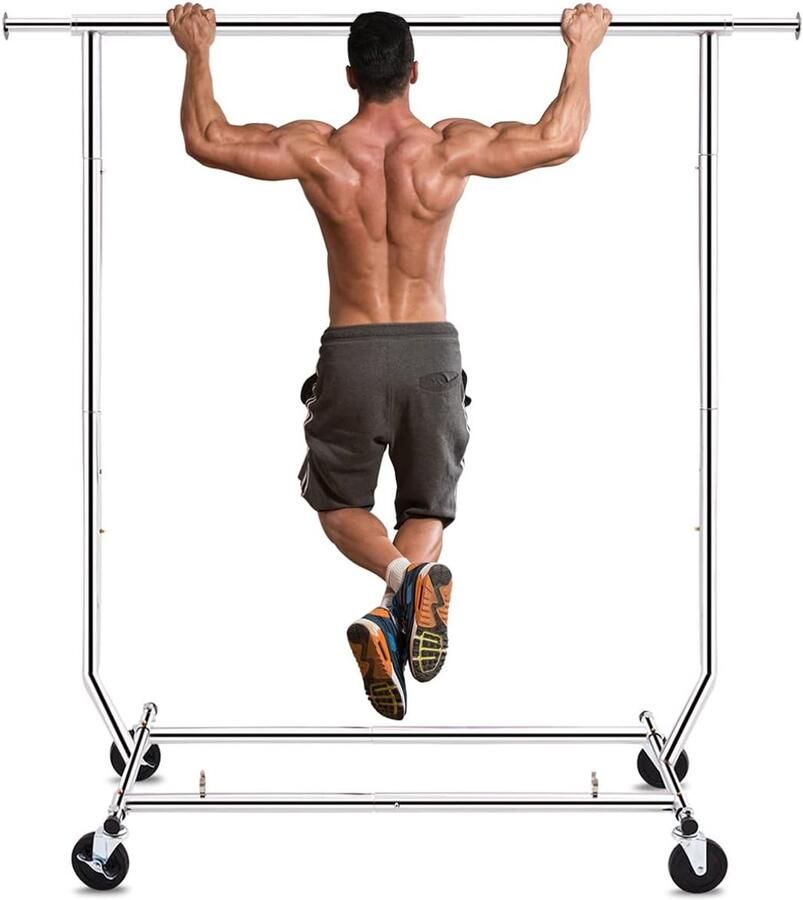 Verstelbare Heavy Duty Kledingrail op Wielen 110 kg Capaciteit Uitschuifbaar en Opvouwbaar Kledingrek