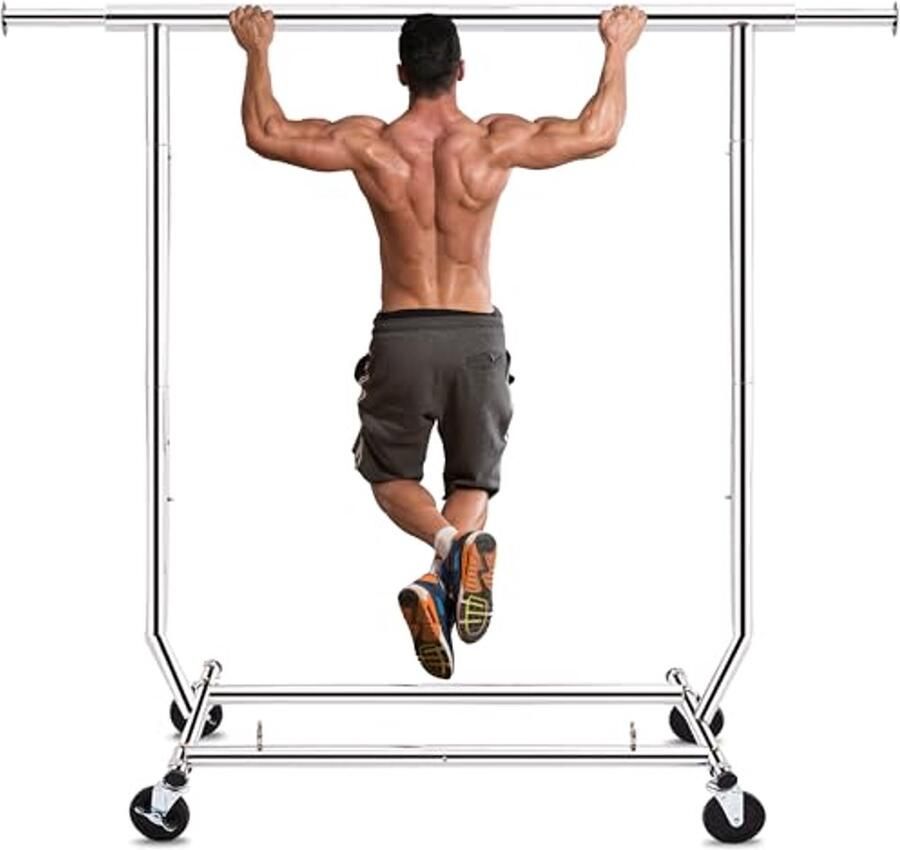 Verstelbare Heavy Duty Kledingrail op Wielen Opvouwbaar Kledingrek met 110 kg Capaciteit