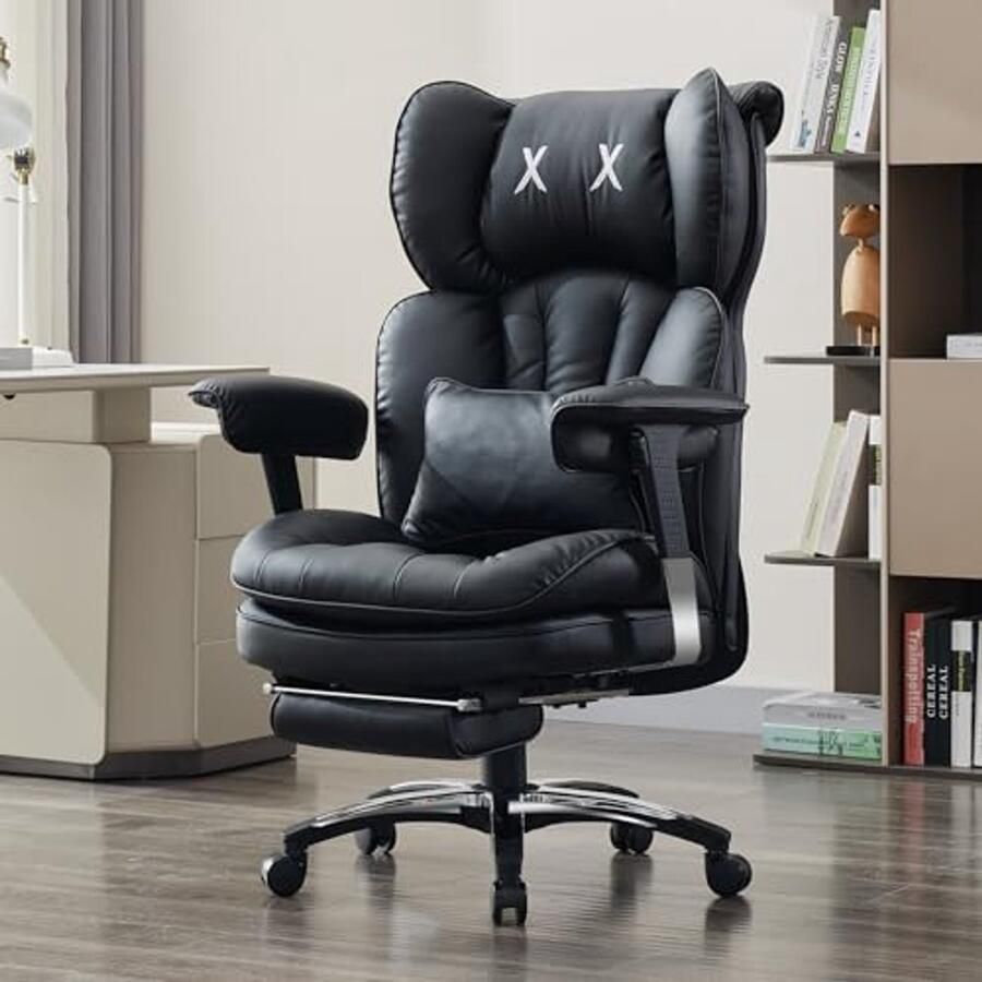 Verstelbare hoge rug bureaustoel met voetsteun en lendensteun ergonomische PU leren computer- en gamestoel tot 200 kg