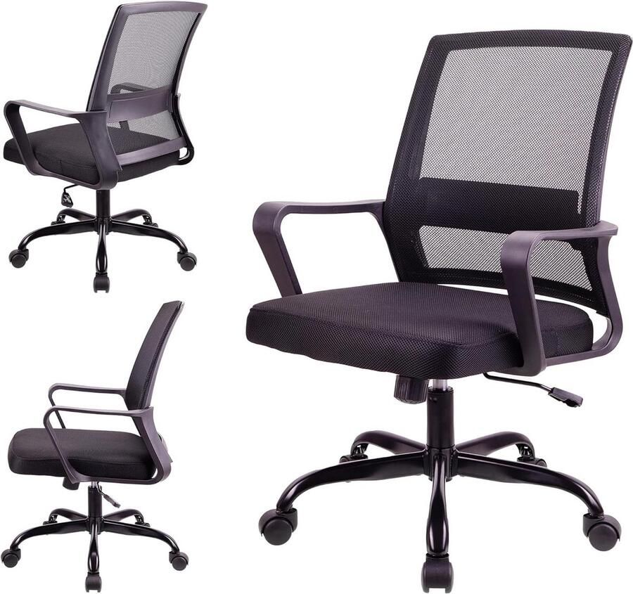 Verstelbare hoofdsteun bureaustoel met lumbaalsteun en 360 graden draaifunctie Ergonomische zwart mesh design Hoogte verstelbaar Geschikt voor thuiskantoor