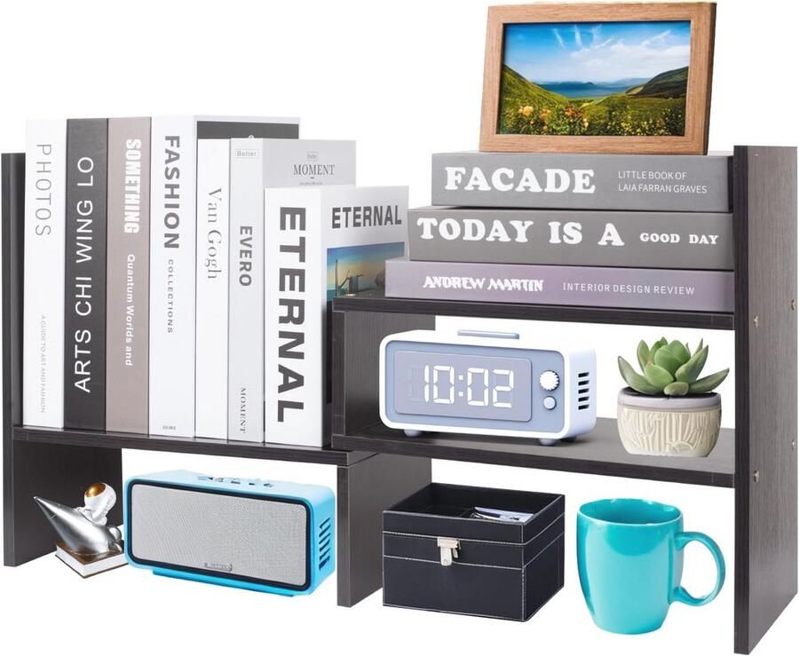 Verstelbare Houten Boekenplank voor Bureau Multifunctionele Organizer en Display Rek