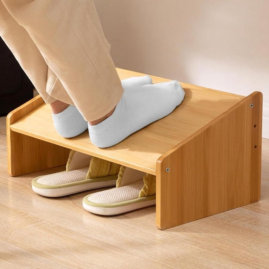 Verstelbare houten voetensteun voor onder bureau Ergonomische voetenbank met 3 hoogteposities