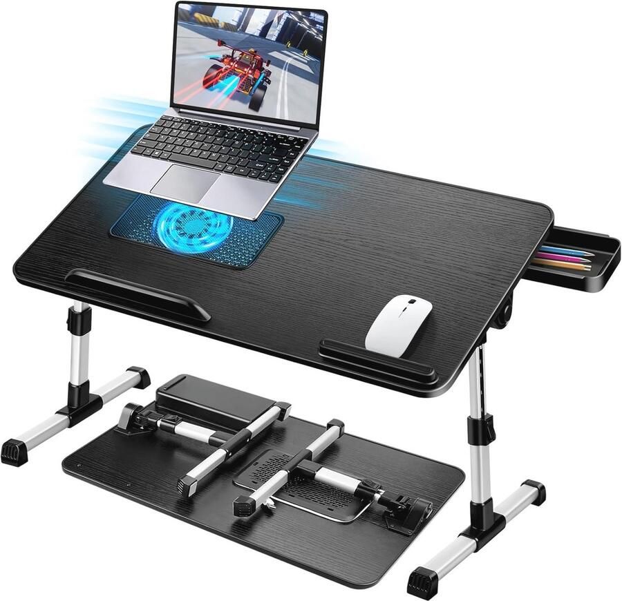 Verstelbare Inklapbare Laptoptafel voor Bed en Bank met Koelventilator en Lade