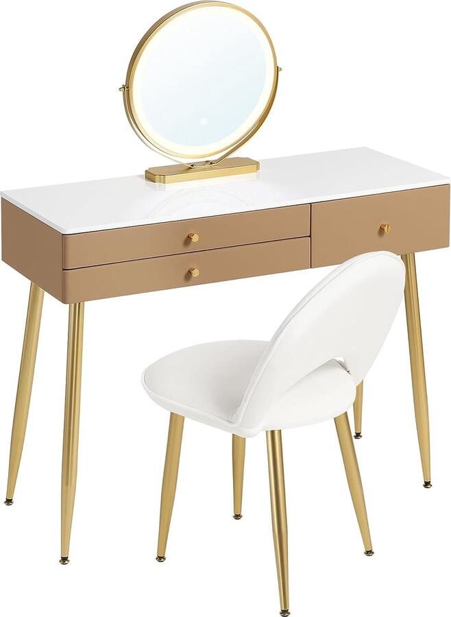 Rootz Living Rootz Verstelbare Kaptafelset Kaptafel Make-upbureau LED-spiegel Ergonomische kruk Voldoende opbergruimte 100 cm x 122 cm x 40 cm