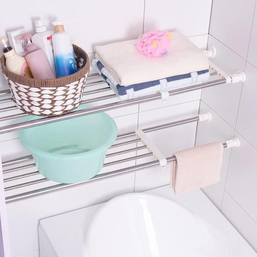 Verstelbare kast organizer doe-het-zelf opbergrek met kledinghanger ruimtebesparende scheidingswand uitbreidbaar 50 tot 80 cm zonder boren ivoor