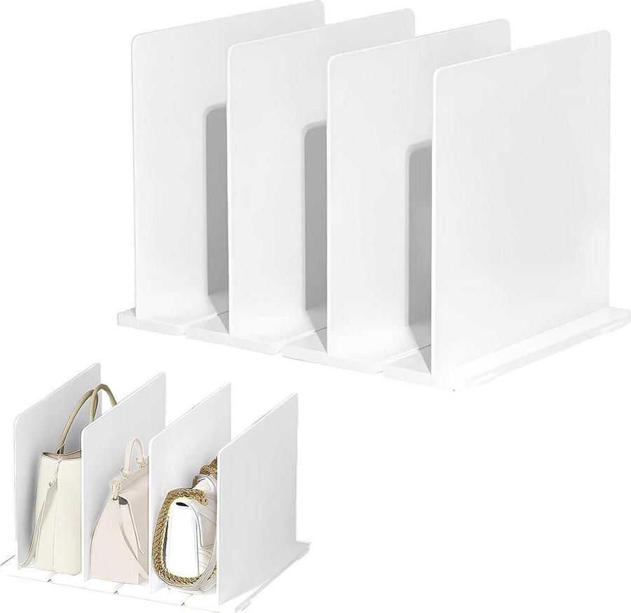 Verstelbare Kast Plank Verdelers Uitbreidbare Handtas Opbergsysteem met Afneembare Verdeler Wit