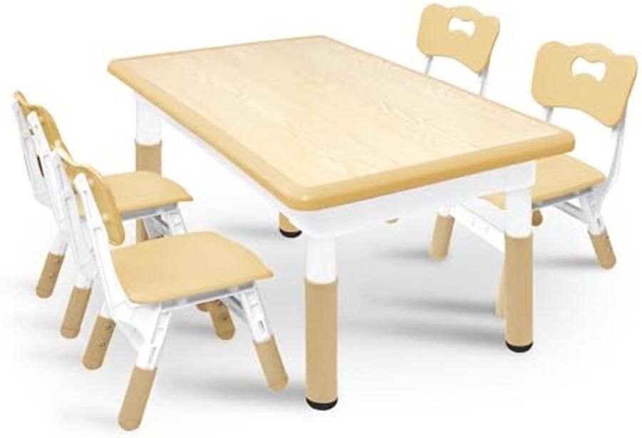 Verstelbare Kindertafel met 4 Stoelen 120x60 cm Kindermeubilair voor Creatieve Leeromgevingen