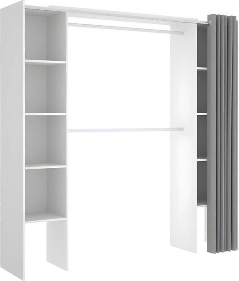 Verstelbare kledingkast DORIAN met gordijn L 110 180 cm Kleuren: Wit en grijs L 180 cm x H 205 cm x D 50 cm - Foto 1