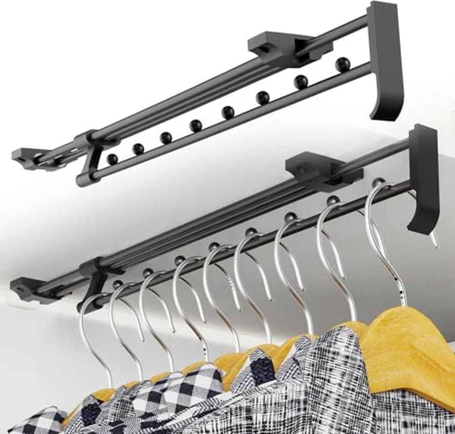 Verstelbare Kledingrail Set van 2 Uitschuifbare Kledinghanger voor Kasten 35-61 cm