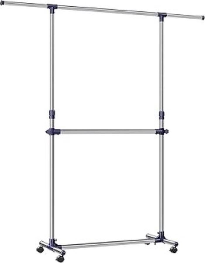 Verstelbare kledingrek kleding hangende railstandaard met middelste rail roestvrijstalen geklede pijp