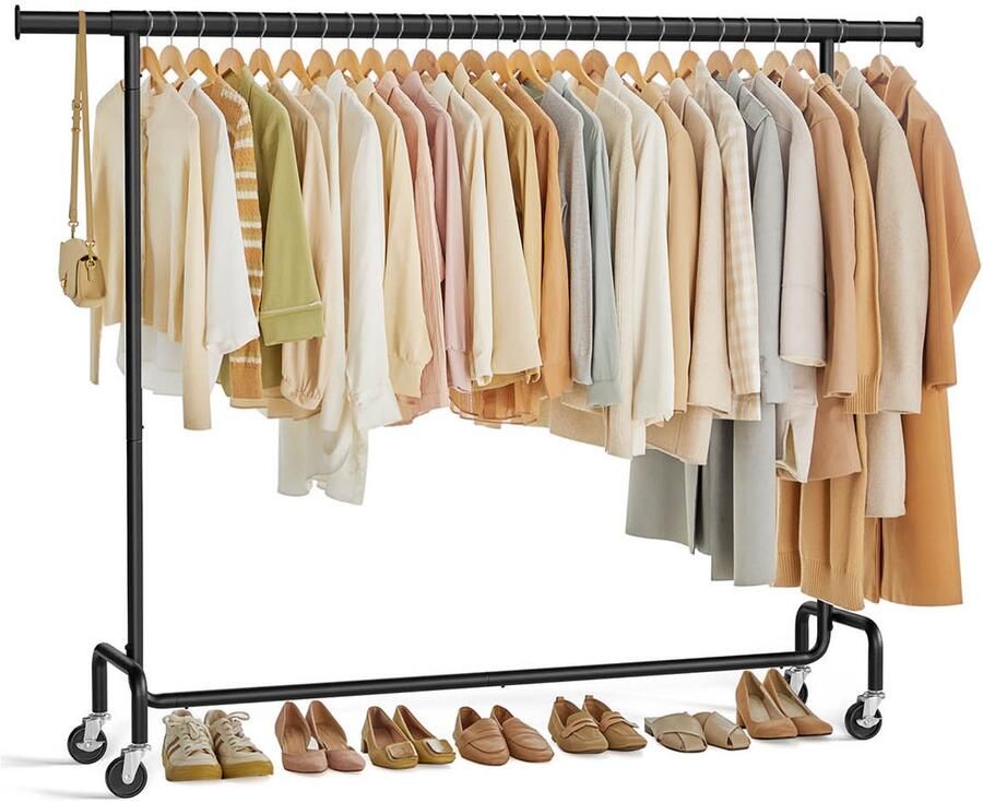 Kledingrek op wielen 45 x (160-200) x 162 9 cm mat zwart