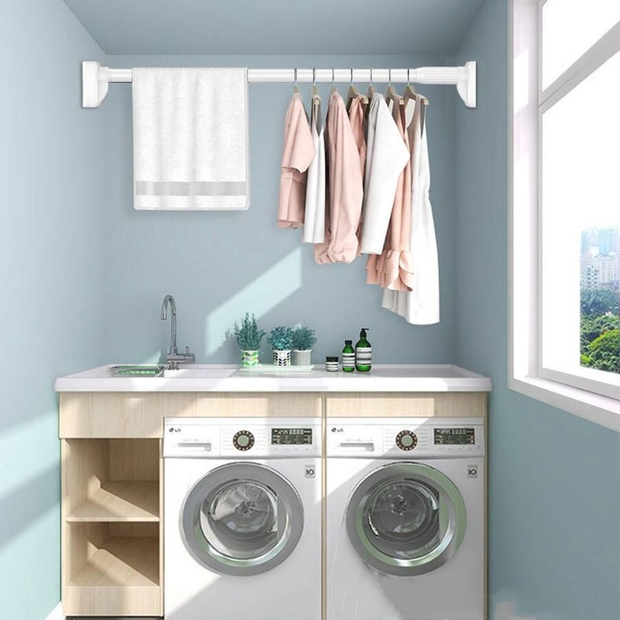 Verstelbare Kledingstang zonder Boren -Douchegordijnstang-| 70 120 cm |-Sterk en Duurzaam Roestvrij Staal Tot 100 kg Draagkracht-wit