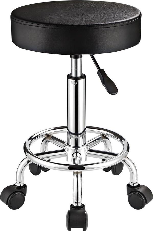 Verstelbare kruk met wielen ronde rolkruk voor spa salon massage kantoor kruk stoel (zwart)