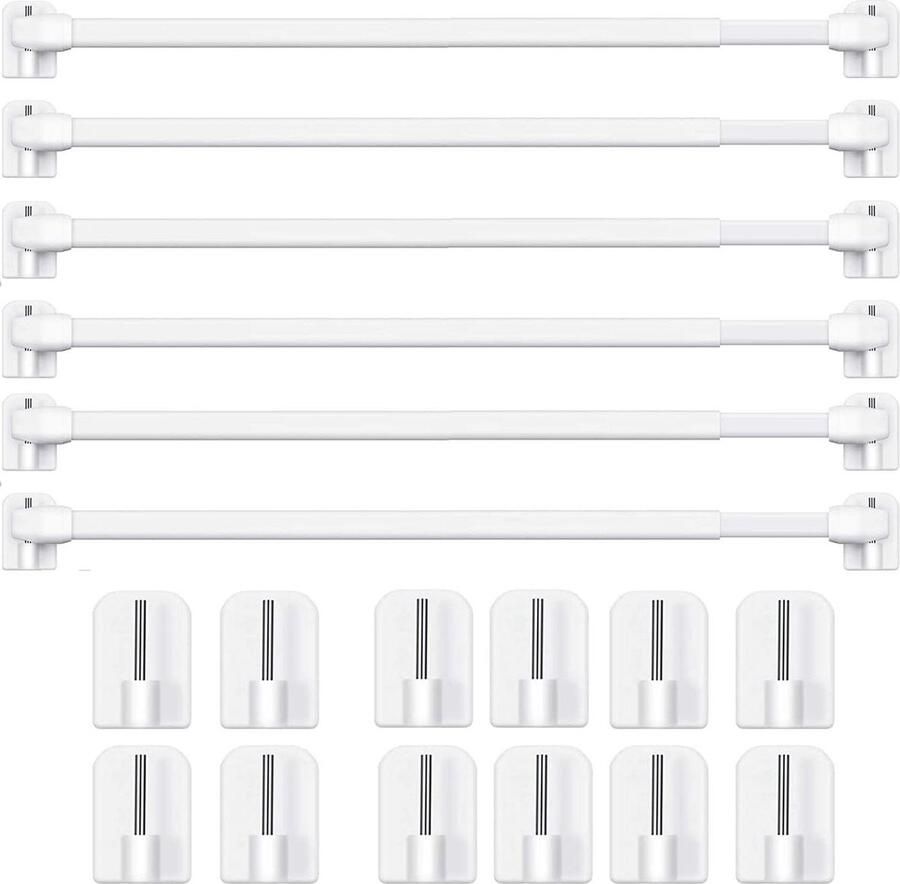 Verstelbare kunststof gordijnroedes uittrekbare ramen kast stangen zelfklevende gordijnroedes wit 6 stuks 60-110 cm 40-70 cm gordijnrails uitschuifbaar