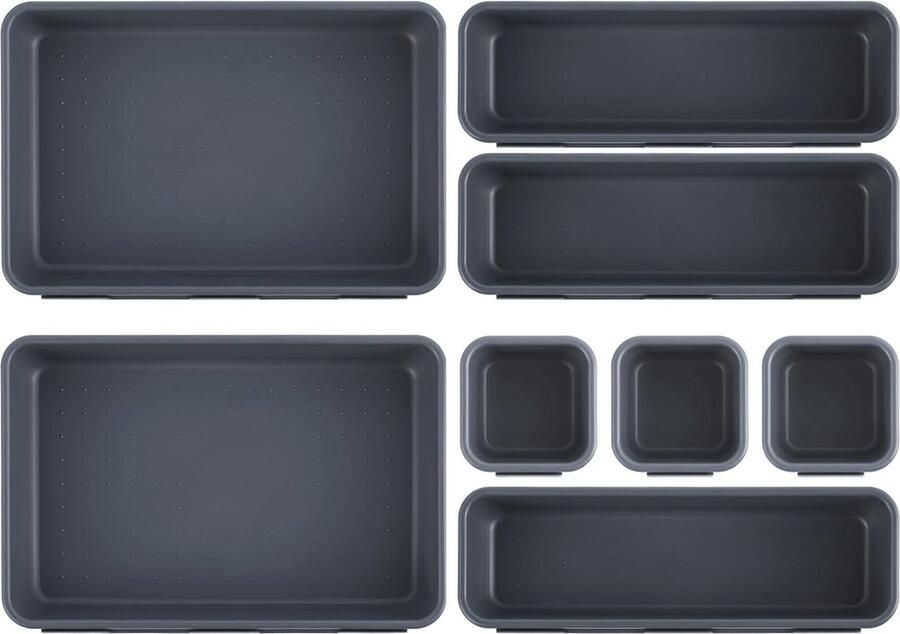 Verstelbare lade-organizerset van 8 stuks voor keuken en bureau Antislip opbergdozen in verschillende maten