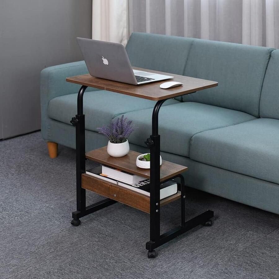 Verstelbare Lade Tafel Draagbaar Bureau met Wielen Eik 60 x 40 cm