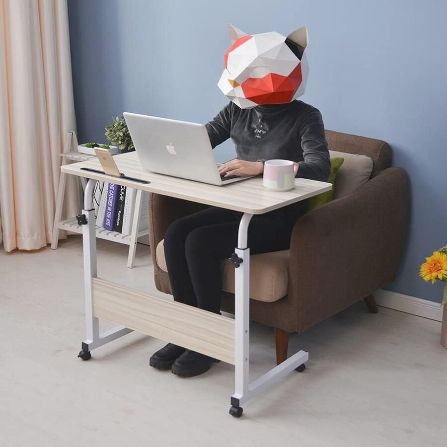 Verstelbare Lade Tafel Draagbaar Bureau met Wielen en Houder voor Laptop (80 x 40 cm)