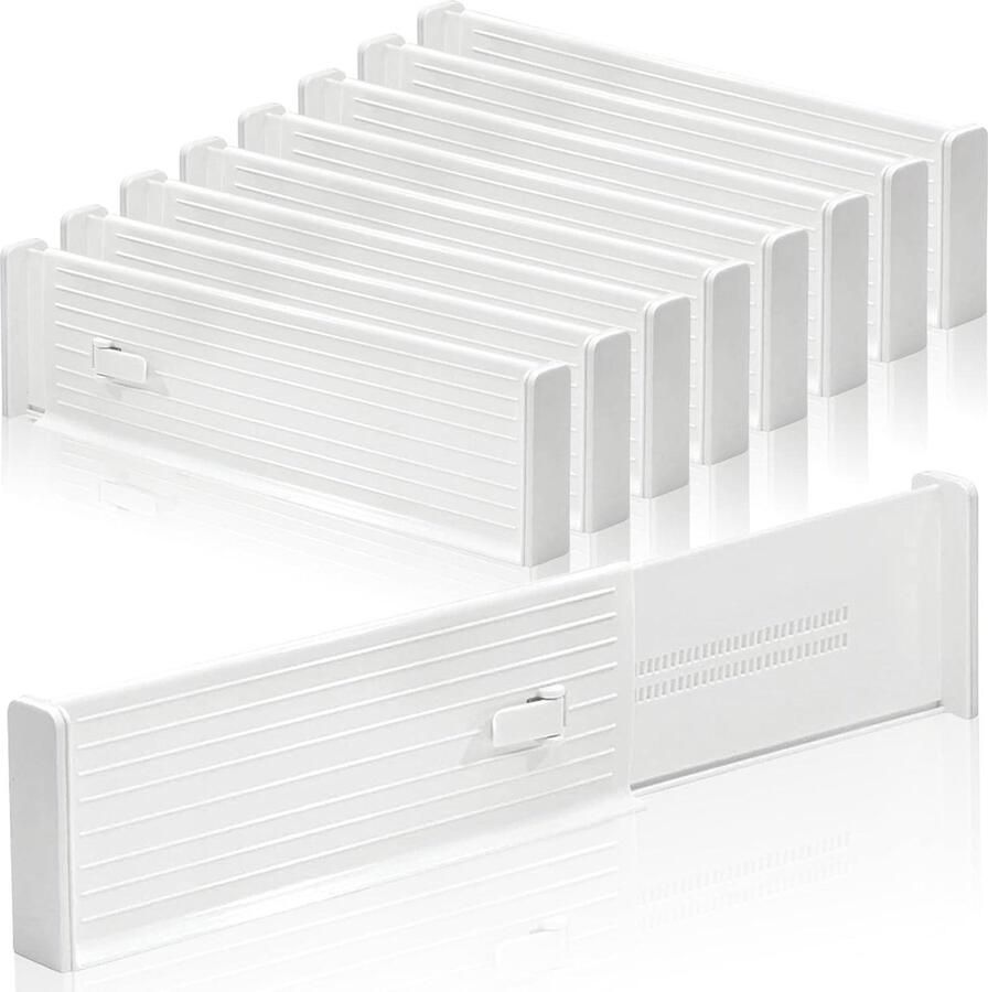 Verstelbare Lade Verdelers Uitbreidbare Plastic Keuken Kleding Lade Organisators Set van 8 Wit