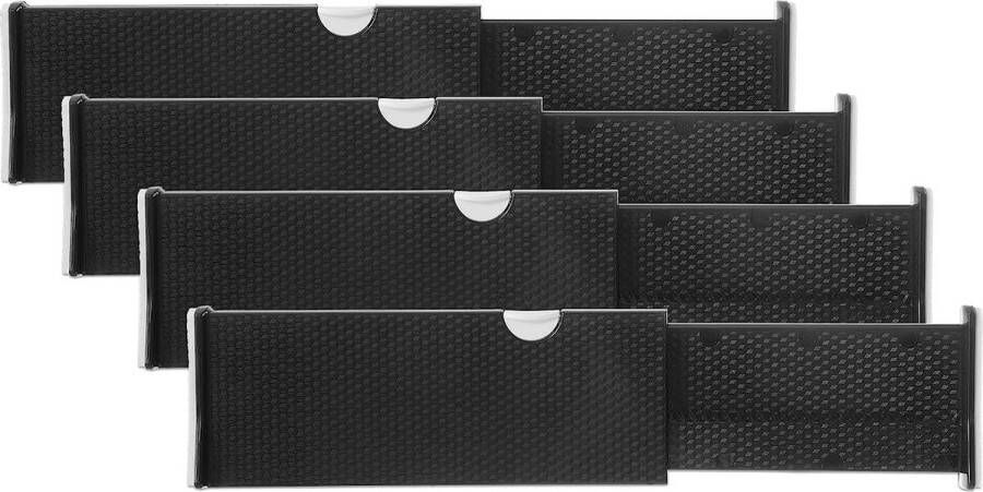 Verstelbare ladescheider set van 4 lades organizersysteem (hoogte 10 cm lengte 27 8 43 5 cm) ladescheidingssysteem voor dressoirs badkamer slaapkamer (zwart)