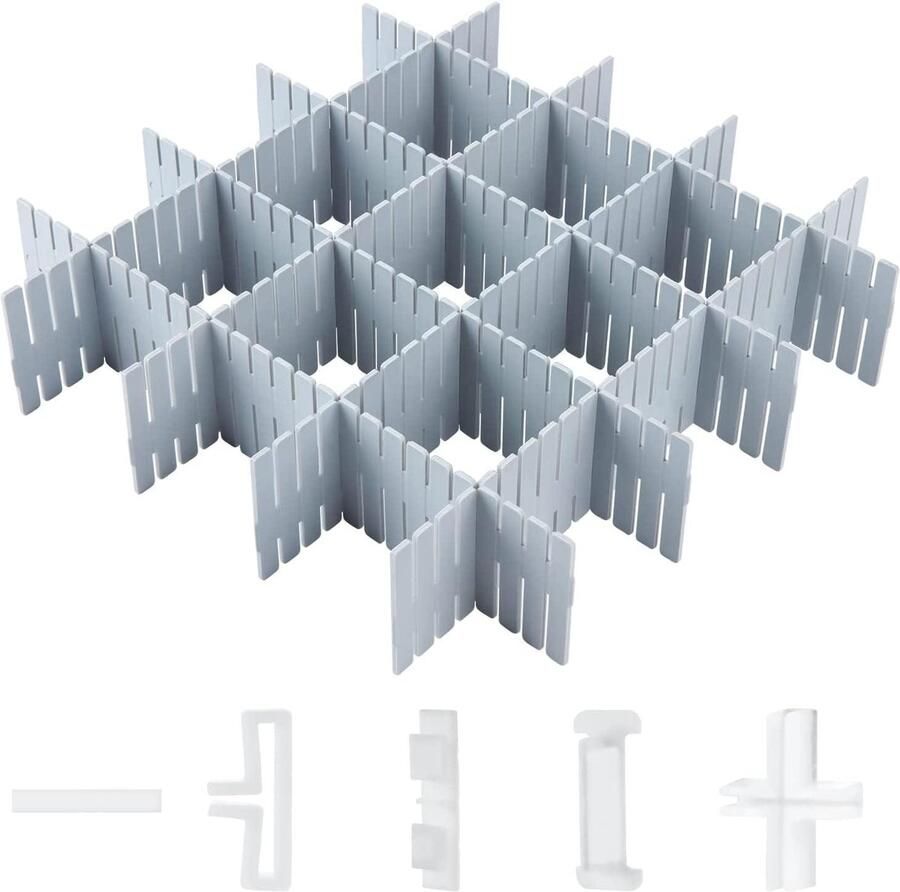 Verstelbare ladeverdeler 16 stuks voor kast ondergoed sokken Grijs