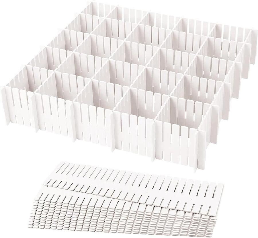 Verstelbare ladeverdeler 24 stuks Opbergsysteem voor lade Wit Verstelbaar Kast Ondergoed Sokken Bureau-organizer