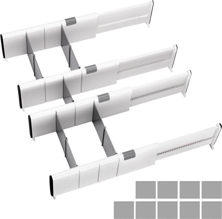 Opbergsysteem voor schuifladen verstelbare ladeverdeler scheidingssysteem keuken ladeverdeler organizer met 9 inzetstukken voor keuken badkamer slaapkamer commode 27-44 cm 4 stuks